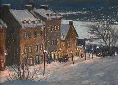 Horace Champagne, La Vieille Caleche [Rue St-Denis, Vieux Quebec], pastel on paper