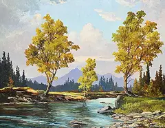 Duncan MacKinnon Crockford, Scene Near Morley, Alberta, oil on wood board