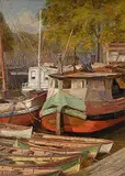 Gertrude E. Spurr Cutts, Untitled - Marina Maintenance, oil on canvas