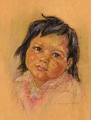 Nicholas Raphael de Grandmaison, Untitled - Child with Pink Necklace, pastel on sandpaper
