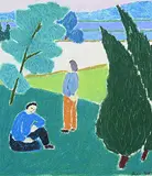 Diana Dean, Untitled - Looking Out, Looking In, 1977, pastel on paper