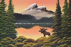 Levine Flexhaug, Untitled - Moose at Sunset, 1946, oil on wood board
