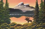 Levine Flexhaug, Untitled - Moose at Sunset, 1946, oil on wood board
