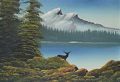 Levine Flexhaug, Untitled - Stag on the Rocks, 1945, oil on wood board