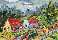 Raymond Girard, Ferme du Quebec, 1997, oil on hard board