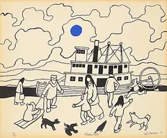 Ted Harrison, Paddlewheeler #79/100, 1980, colour silkscreen on paper