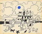 Ted Harrison, Paddlewheeler #79/100, 1980, colour silkscreen on paper