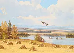 George A. Horvath, Untitled - Ducks Taking Flight, 1985, oil on canvas