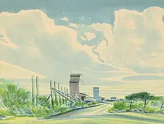 Robert Newton Hurley, Untitled - Silos at the Curve, watercolour on paper