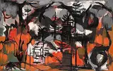LeRoy Hackett Jensen, Untitled - Mount Assiniboine #53/100Treetop Map, 1966, oil on wood board