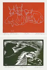 Illingworth Kerr, 'Young Antelope' and 'Untamed' Prints with Book, 1943, lino block on paper