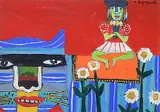 Zbigniew Stanley Kupczynski, Untitled - Flower Girl Cat Ride, acrylic on wood board