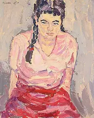 Shmuel Lamm, Untitled - Portrait in Pink, oil on canvas