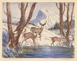 Alfred Crocker Leighton, Winter Wonderland, hand coloured lithograph on paper