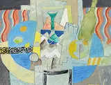 Alasdair Burns Monro, Still Life with Green Candlestick, oil on wood board