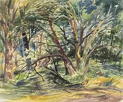 Bartley Robilliard Pragnell, Oldman River Trees, 1959, watercolour on paper