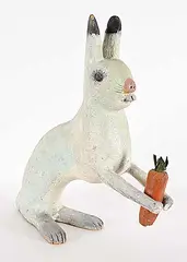 Ewald  Rentz, Untitled - Rabbit and Carrot, painted wood and mixed media sculpture