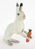 Ewald  Rentz, Untitled - Rabbit and Carrot, painted wood and mixed media sculpture