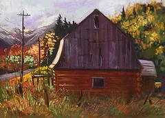 Karin Richter, Roadside Barn, oil on wood board