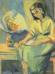 Ann Robertson, Untitled - Lady Reading, oil on wood board