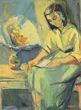 Ann Robertson, Untitled - Lady Reading, oil on wood board