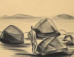 Untitled - Figure and Stones by Clifford Foard Robinson, graphite on paper, sold Dec 2025