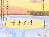 Allen Sapp, Untitled - Hockey on the Pond, acrylic on canvas