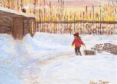 Allen Sapp, Untitled - Bringing in Firewood, 1980, acrylic on canvas
