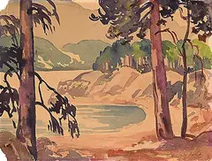 Mildred Valley Thornton, Untitled - View Through the Trees, watercolour on paper