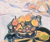 Judith Zinkan, Target, Pears and Snow, 1990, oil on wood board
