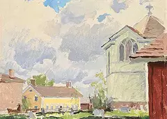 Franklin Arbuckle, Upper Canada Village, 1973, oil on canvas board