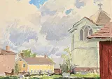 Franklin Arbuckle, Upper Canada Village, 1973, oil on canvas board