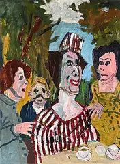 Maxwell Bennett Bates, Garden Party, 1971, oil on wood board