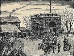 Henry Eric Bergman, The Old Gate, 1932, wood block on paper
