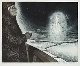 David Blackwood, Captain Noah Bishop's Visitation at the Icefields #7/50, 1979, colour etching on paper