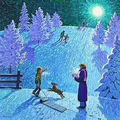 Untitled - Night Sledding by William Roy Brownridge, acrylic on canvas, sold Nov 2025