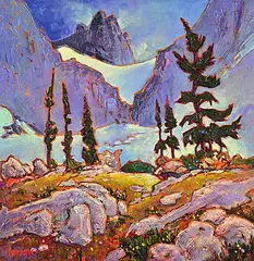 John H. Burrow, Alpine Outcrop, acrylic on canvas