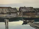 Tinyan Chan, Untitled - Waterfront Shacks, oil on canvas