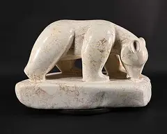 David Clancy, Bear Cub, 1981, white stone carving