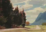 Alan Caswell Collier, Meadow on the Kananaskis Road, Alberta, North of Cat Creek, oil on paper board