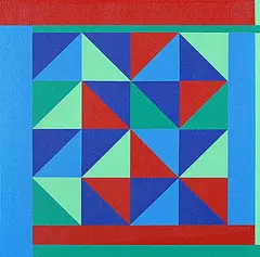 Rhys Douglas Farrell, Untitled - Blue, Green and Red Triangle Shapes, 2019, acrylic on canvas