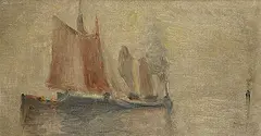 John A. Hammond, Fishing Boats, Bay of Fundy, oil on paper board