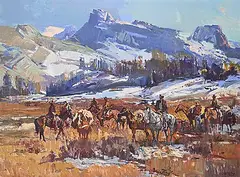 Jack Elmo King, Untitled - Trekking through the Mountains, oil on canvas