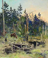 André Lapine, Untitled - Morning Graze, oil on canvas