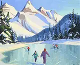 Anthony Law, Grandchildren Skating in the Rockies, 1994, oil on wood panel