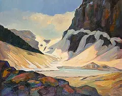 Cavell Glacier and Pond by Denise Lemaster, 2000, oil on canvas, sold Nov 2025