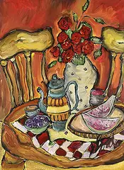 Josee Lord, Fleurs Rouges, oil on canvas