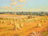 Ernest Luthi, Oat Stooks in Charlie Garbutts I, oil on canvas