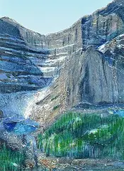John Mckee, Alpine Peak and Mtn Lake #2, acrylic on wood board