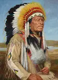 Father Henry Metzger, Stoic Figure in Feather Headdress, oil on canvas